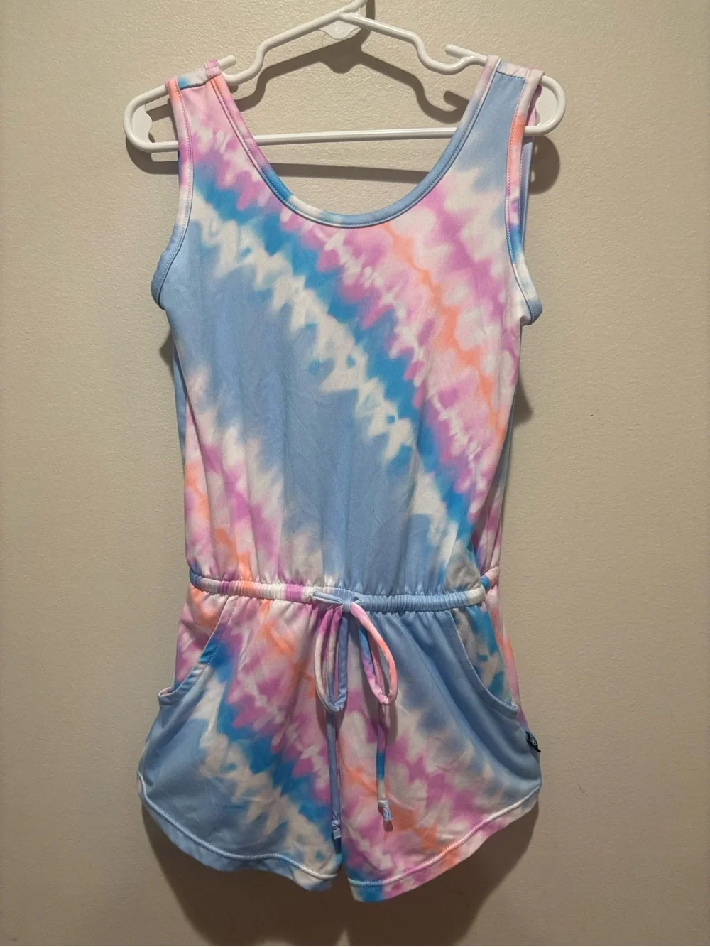 PixieLane Tie-Dye Romper Pastel Blue & Pink Soft Stretchy Pockets Girls 5